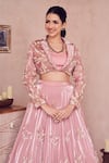 Swish By Dolcy And Simran_Pink Glass Organza Lining Shantoon Embroidery Blossom Era Jacket Lehenga Set _Online_at_Aza_Fashions