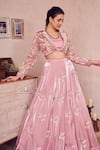 Buy_Swish By Dolcy And Simran_Pink Glass Organza Lining Shantoon Embroidery Blossom Era Jacket Lehenga Set _Online_at_Aza_Fashions