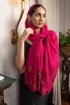 Buy_MAULI CASHMERE_Pink Bead Poppy Afair Border Embroidered Stole _at_Aza_Fashions