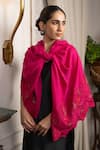 Shop_MAULI CASHMERE_Pink Bead Poppy Afair Border Embroidered Stole _at_Aza_Fashions