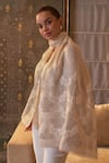 Shop_MAULI CASHMERE_Beige Thread Royal Crest Embroidered Stole _at_Aza_Fashions