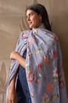 Shop_MAULI CASHMERE_Blue Resham Perfect Bloom Embroidered Stole _at_Aza_Fashions