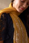 MAULI CASHMERE_Yellow Bead Shooting Star Embroidered Stole _Online_at_Aza_Fashions