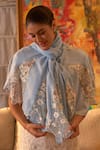 Buy_MAULI CASHMERE_Blue Floral Lace Cherry Blossom Embroidered Stole _at_Aza_Fashions