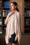 Shop_MAULI CASHMERE_Pink Thread Magnificent Magnolia Embroidered Stole _at_Aza_Fashions