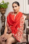 MAULI CASHMERE_Red Resham Orchid Embroidered Stole _Online_at_Aza_Fashions