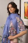 MAULI CASHMERE_Purple Thread Cherry Blossom Flounce Embroidered Stole _Online_at_Aza_Fashions