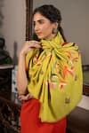 Shop_MAULI CASHMERE_Green Resham Paradise Bloom Embroidered Stole _at_Aza_Fashions