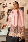 Buy_MAULI CASHMERE_Peach Thread English Daisy Embroidered Stole _at_Aza_Fashions