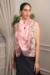 Shop_MAULI CASHMERE_Peach Thread English Daisy Embroidered Stole _at_Aza_Fashions