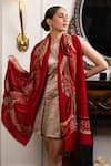 MAULI CASHMERE_Red Leaf Affair Embroidered Stole _Online_at_Aza_Fashions