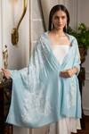 Buy_MAULI CASHMERE_Blue Resham Victoria Embroidered Stole _at_Aza_Fashions