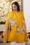 Shop_MAULI CASHMERE_Yellow Resham Symphony Bloom Embroidered Stole _at_Aza_Fashions