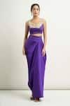 Shop_Anamika Khanna_Purple Embroidered U Neck Cape With Draped Skirt Set 