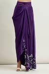 Buy_Anamika Khanna_Purple Embroidered Floral One Shoulder Cape And Skirt Set 