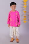 Buy_LIL DRAMA_Pink Mul Embroidery Marigold Janmashtami Kurta With Dhoti _at_Aza_Fashions