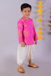 LIL DRAMA_Pink Mul Embroidery Marigold Janmashtami Kurta With Dhoti _Online_at_Aza_Fashions