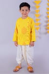 Buy_LIL DRAMA_Yellow Mul Embroidery Marigold Janmashtami Blossom Kurta With Dhoti _at_Aza_Fashions