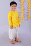 LIL DRAMA_Yellow Mul Embroidery Marigold Janmashtami Blossom Kurta With Dhoti _Online_at_Aza_Fashions