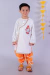 Buy_LIL DRAMA_White Cambric Lining 100% Cotton Embroidery Bal Kurta With Tie Dye Dhoti _at_Aza_Fashions