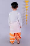 Shop_LIL DRAMA_White Cambric Lining 100% Cotton Embroidery Bal Kurta With Tie Dye Dhoti _at_Aza_Fashions