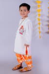 LIL DRAMA_White Cambric Lining 100% Cotton Embroidery Bal Kurta With Tie Dye Dhoti _Online_at_Aza_Fashions