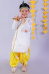 Buy_LIL DRAMA_White Cambric Lining 100% Cotton Embroidery Bal Kurta With Tie Dye Dhoti _at_Aza_Fashions