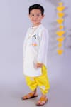 LIL DRAMA_White Cambric Lining 100% Cotton Embroidery Bal Kurta With Tie Dye Dhoti _Online_at_Aza_Fashions