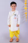 LIL DRAMA_White Cambric Lining 100% Cotton Embroidery Bal Kurta With Tie Dye Dhoti _at_Aza_Fashions