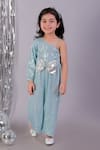 Buy Lil Drama Blue Polyester Bows Sequin Embroidered One-shoulder Jumpsuit at Aza Fashions Buy_Lil Drama_Blue Polyester Bows Sequin Embroidered One-shoulder Jumpsuit _at_Aza_Fashions