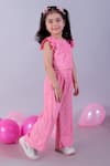 LIL DRAMA_Pink Polyester Embellished Pearl Frilled Shoulder Top And Pant Set _Online_at_Aza_Fashions