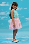 Buy_Lil Drama_Blue Polyester, Satin Embroidery, Foil Halter Neck Floral Top And Skirt Set _Online_at_Aza_Fashions