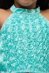 Shop_Lil Drama_Blue Polyester, Satin Embroidery, Foil Halter Neck Floral Top And Skirt Set _Online_at_Aza_Fashions