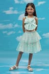 Buy_LIL DRAMA_Green Polyester Bow Top And Tiered Polka Dot Skirt Set _at_Aza_Fashions