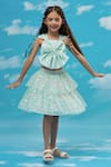 LIL DRAMA_Green Polyester Bow Top And Tiered Polka Dot Skirt Set _Online_at_Aza_Fashions