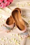 Shop_5Elements_Pink Metal Charm Indra Camel Embroidered Juttis _at_Aza_Fashions