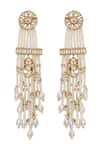 XAGO_White Pearls Le Adhrit Floret And Kundan Embellished Danglers _Online_at_Aza_Fashions