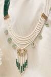 Shop_XAGO_Green Pearls Le Eos And Quartz Embellished Layered Necklace _at_Aza_Fashions