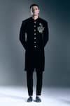 Rohit Bal_Black Embroidery Tiger Placed Sherwani _at_Aza_Fashions