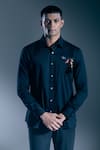 Rohit Bal_Black Embroidery Deer Placed Botanic Shirt _at_Aza_Fashions