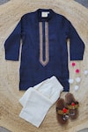 Buy_Byb Premium_Blue Kurta 100% Linen Embroidery Zardosi Straight With Pyjama _at_Aza_Fashions