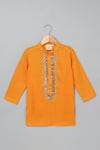 Byb Premium_Orange Kurta 100% Linen Embroidery Sequins Zardosi With Pyjama _Online_at_Aza_Fashions