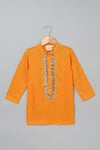 Shop_Byb Premium_Orange Kurta 100% Linen Embroidery Sequins Zardosi With Pyjama _at_Aza_Fashions