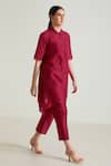 Arcvsh by Pallavi Singh_Fuchsia Viscose Linen Embroidery Thread Collar Placement Shirt Tunic And Pant Set _at_Aza_Fashions