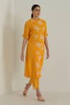 Buy_Arcvsh by Pallavi Singh_Yellow Gauze Linen Handblock Printed Floral Round Kurta And Pant Set _at_Aza_Fashions