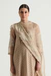 Buy_Arcvsh by Pallavi Singh_Beige Silk Chanderi Woven Geometric Mandarin Collar Kurta Pant Set 