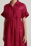 Buy_Arcvsh by Pallavi Singh_Fuchsia Gauze Linen Embroidered Floral Collared Carnation Midi Dress _Online_at_Aza_Fashions