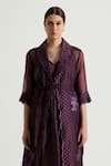 Buy_Arcvsh by Pallavi Singh_Purple Brocade Floral Dress V Scallop Hem Jacket With Midi 