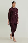 Buy_Arcvsh by Pallavi Singh_Purple Silk Chanderi Embroidered Floral Collared Front Shirt With Pant 