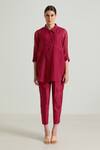 Arcvsh by Pallavi Singh_Fuchsia Cotton Chanderi Embroidered Carnation Collared Shirt With Pant _Online_at_Aza_Fashions